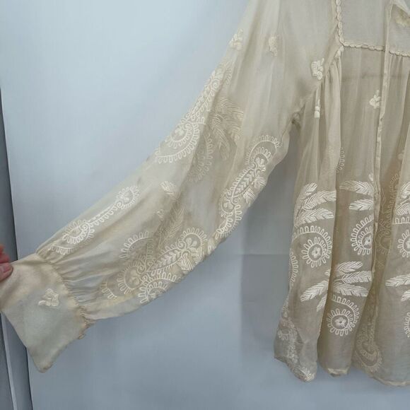 4 Love And Liberty Cream Floral Embroidered Sheer Silk Chiffon Blouse XS - Picture 2 of 7